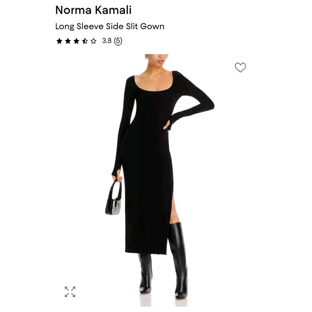 Womens Norma Kamali Black Bodycon Size Small 36 Maxi Long Sleeve Dress High Slit